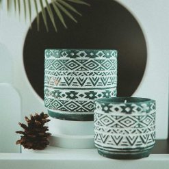 Nguyên liệu gia công nên thơm- Hủ đựng nến phong cách Vintage họa tiết Tribal xanh rêu