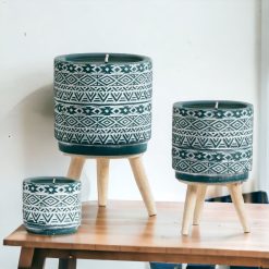 Hủ đựng nến Vintage họa tiết Tribal xanh rêu